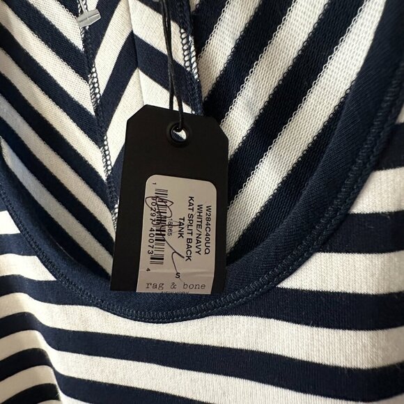 Women's S NWT Rag & Bone Kat Split Back Tank Top White/Navy Split Back - Picture 9 of 11
